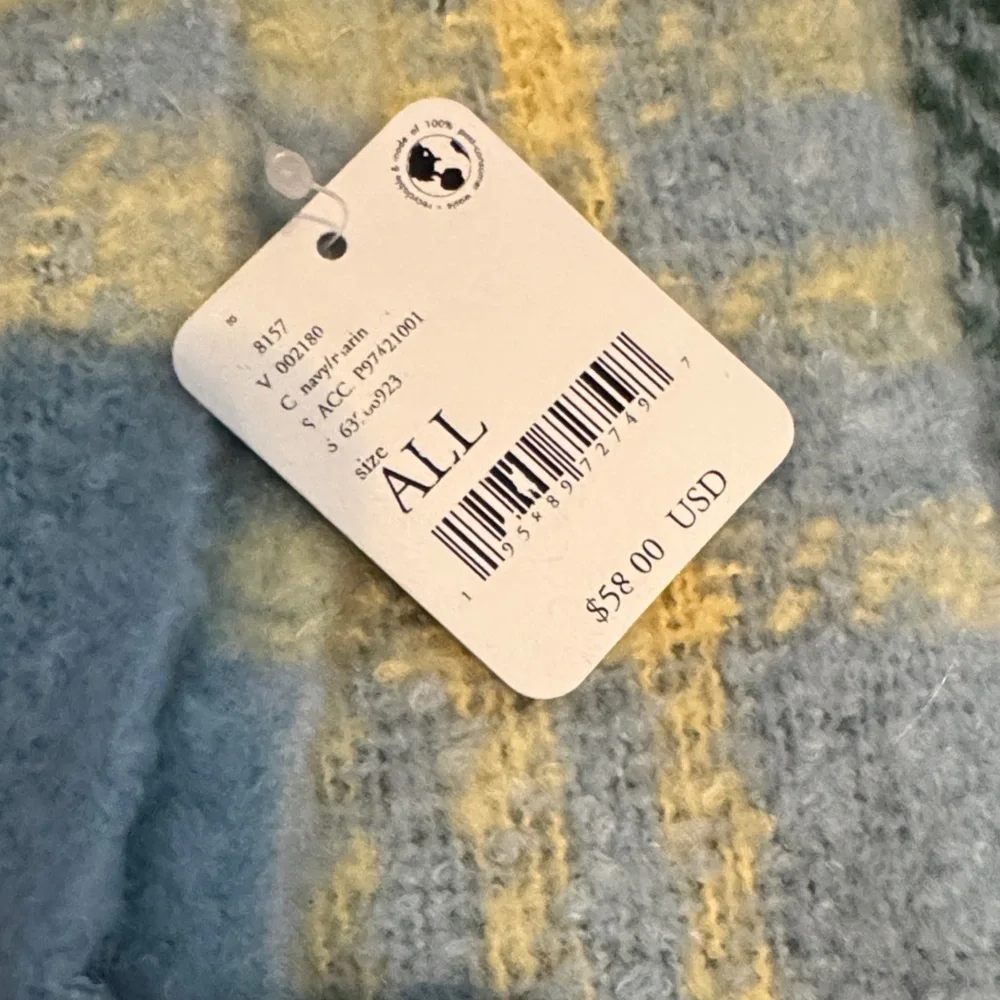 Cozy Plaid Scarf in Blue, Yellow, and Green